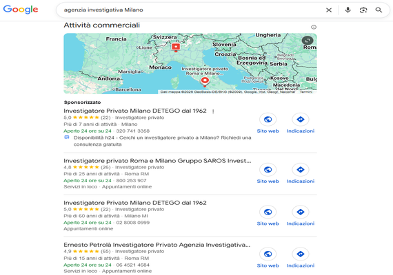Risultati SEO prima pagina agenzia investigativa Milano