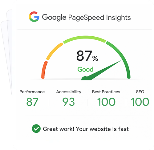 Report PageSpeed Insights con punteggi elevati